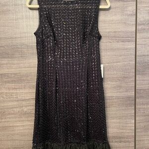 Adrianna Papell Black Sequin Fringe Mini Dress
